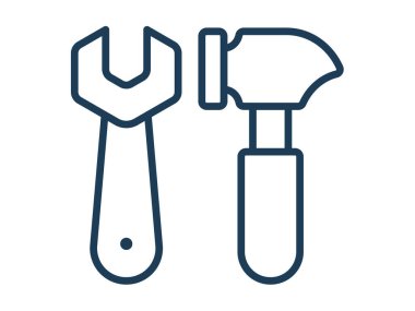 Çekiç anahtarı tek anahtar beyaz izole arkaplan ana hatlı biçim vektör tasarımı illüstrasyonu