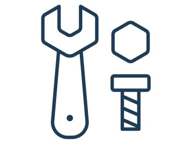 İngiliz anahtarı somunu sürgüsü tek simge beyaz izole arkaplan dış hatlı biçim vektör tasarımı illüstrasyonu