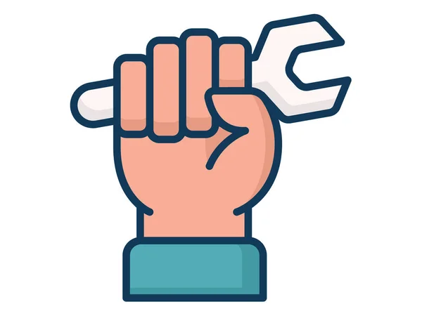 Labour Hand Wrench Single Isolated Icon Filled Line Style Vector — 스톡 벡터