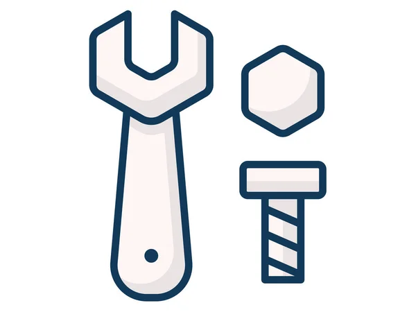 Wrench Nut Bolt Single Isolated Icon Filled Line Style Vector — 스톡 벡터