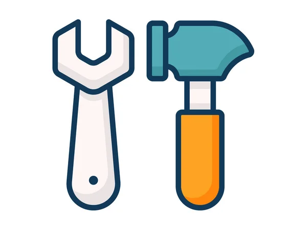 Hammer Wrench Single Isolated Icon Filled Line Style Vector Illustration — 스톡 벡터
