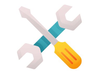 İngiliz anahtarı tornavida izole edilmiş, pürüzsüz biçim çizimi olan tek simge