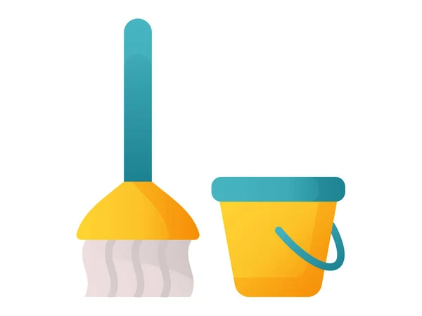 Mop Bucket Single Isolated Icon Smooth Style Vector Illustration — Stock Vector