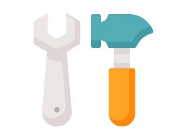 Hammer Wrench Single Isolated Icon Flat Style Vector Illustration — 스톡 벡터