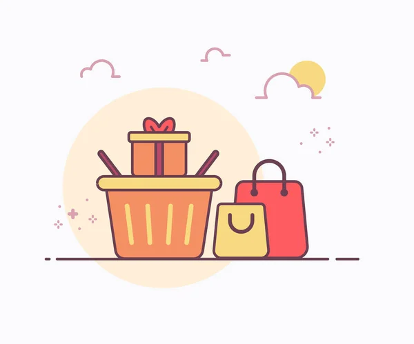 Shopping Gift Concept Basket Bag Gift Box Icon Soft Color — Stock Vector