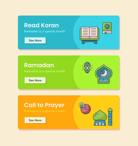 Читать Коран Рамадан Призыв Молитве Шаблон Баннера Тире Линии Стиль — стоковый вектор