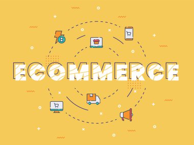 ekommerce tipografi harf sanatsal kelime renk kesikli çizgi biçimi vektör tasarımı illüstrasyonu