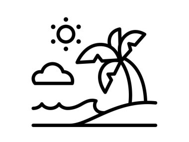 yaz plajı tek izole ikonu ana hatlı vektör tasarımı illüstrasyonu