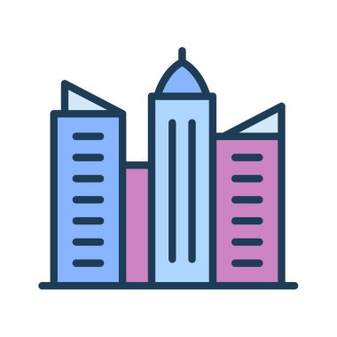 Dolu satır biçimi çizimi illüstrasyonlu şehir manzarası tek bir izole simge