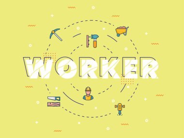 işçi tipografisi kelime sanatı harfi ile doldurulmuş renk biçimi vektör tasarımı illüstrasyonu