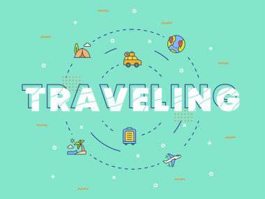 seyahat tipografisi kelime sanatı ile doldurulmuş renk biçimi vektör tasarımı illüstrasyonu