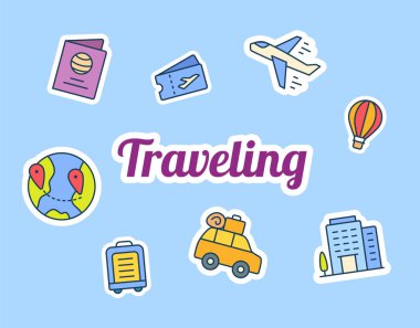 Dolu renk biçimi vektör tasarımı çizimine sahip gezici çıkartmalar