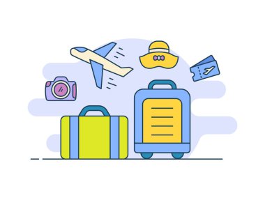 seyahat valiz simgeleri doldurulmuş renk biçimi tasarım illüstrasyonlu koleksiyon paketini ayarlayın