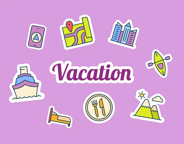 Vakantie Sticker Stickers Met Vulling Gevuld Kleur Stijl Vector Ontwerp — Stockvector