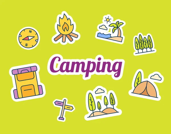 Camping Sticker Stickers Fill Filled Color Style Vector Design Illustration — Stock Vector