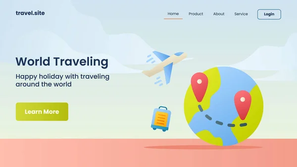 Global Traveling Campaign Web Website Home Homepage Landing Page Template — 스톡 벡터