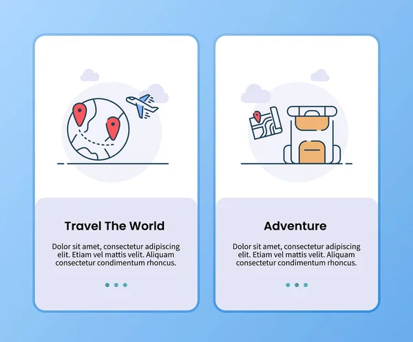 Viajar Mundo Campanha Aventura Para Onboarding Aplicativos Móveis Modelo Aplicativo — Vetor de Stock