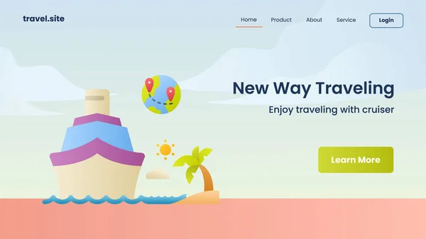 New Way Traveling Campaign Web Website Homepage Landing Page Template — 스톡 벡터