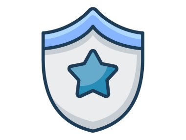 amblem yıldız rozeti kalkanı dolu çizgi biçimi illüstrasyonlu tek bir izole simge