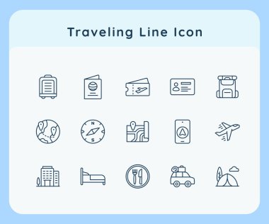 gezici simgeler koleksiyon paketi paketini satır ana hatları biçim tasarımı illüstrasyonuna sahip beyaz izole arkaplan olarak ayarla