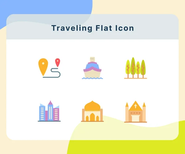 Traveling Icon Icons Set Collection Pack Package White Isolated Background — Stock Vector