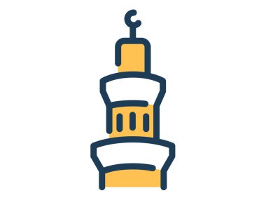 islamic tower building single isolated icon with dash or dashed line style vector illustration