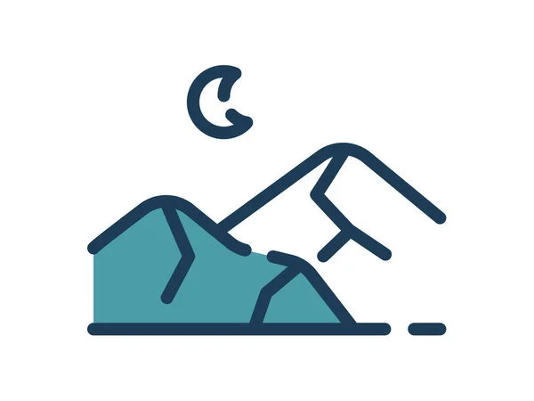 Mountain Moon Single Isolated Icon Dash Dashed Line Style Vector — Stock vektor