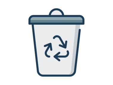 Çöp kutusunu geri dönüşüm çöpü geri dönüşüm simgesi ile dolu satır biçimi vektör illüstrasyonuna sahip tek izole simge