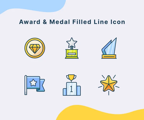 Award Medal Filled Line Icon Modern Flat Cartoon Style Vector Royalty Free Stock Illustrations