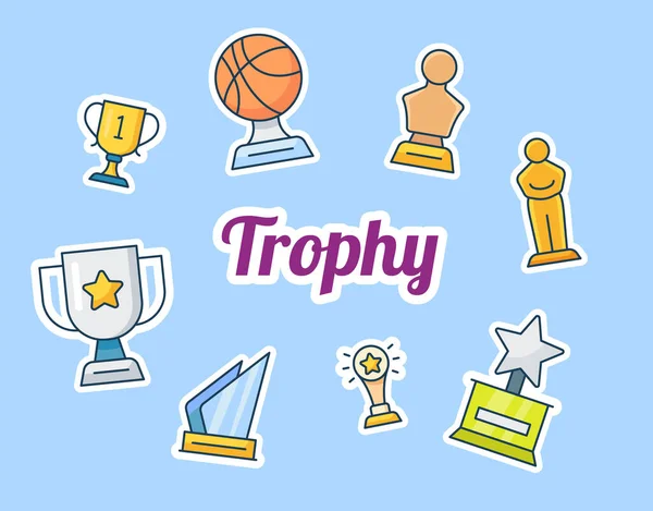 Trophy Lettering Award Medal Icons Set Collection Package Isolated Background — Stock Vector