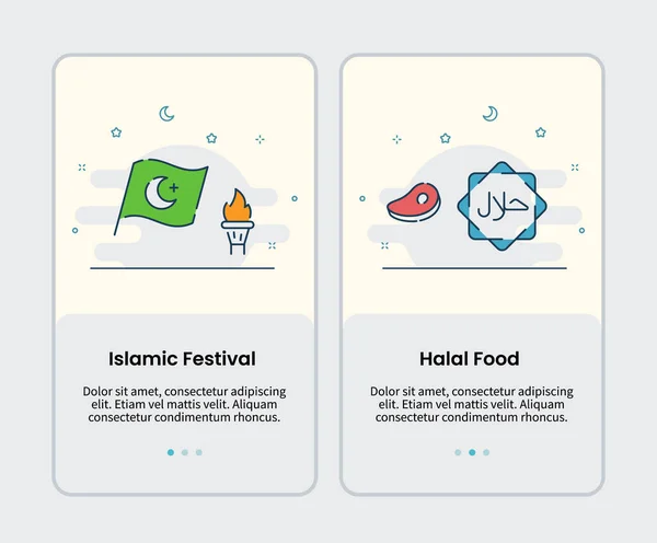 Islamic Festival Halal Food Icons Onboarding Template Mobile User Interface — стоковый вектор
