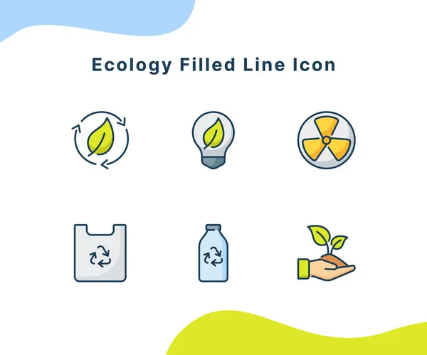 Ecology Filled Line Icon Collection Pack Λευκό Απομονωμένο Φόντο Σύγχρονη — Διανυσματικό Αρχείο