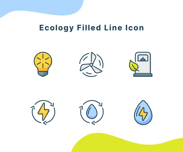 Ecology Filled Line Icon Collection Pack Λευκό Απομονωμένο Φόντο Σύγχρονη — Διανυσματικό Αρχείο