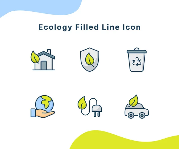 Ecology Filled Line Icon Collection Pack Λευκό Απομονωμένο Φόντο Σύγχρονη — Διανυσματικό Αρχείο