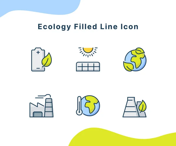 Ecology Filled Line Icon Collection Pack Λευκό Απομονωμένο Φόντο Σύγχρονη — Διανυσματικό Αρχείο