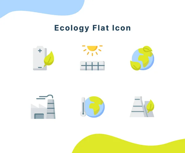 Ecologie Platte Pictogram Collectie Pack Wit Geïsoleerde Achtergrond Met Moderne — Stockvector