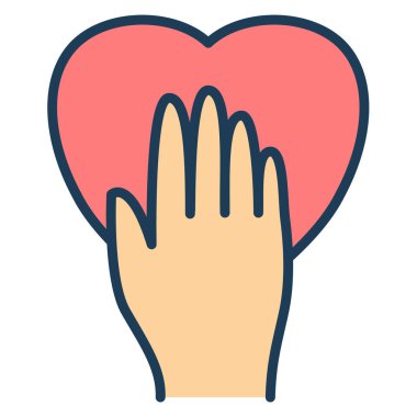 Dürüst kalp el dayanışması. Çizgi biçimi illüstrasyonlu tek bir izole simge.