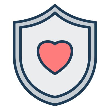 Kalp sevgisi ile güven ve dikkat dolu çizgi biçimli vektör illüstrasyonlu tek bir izole simge