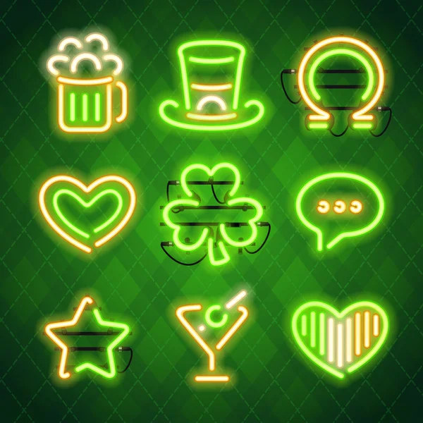 Set St Patricks Günü Neon parlayan işaretleri