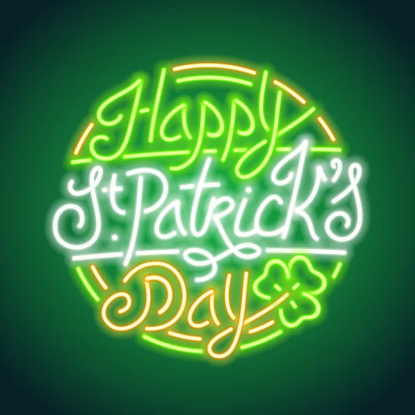 St Patricks Day zářící neonový nápis — Stockový vektor