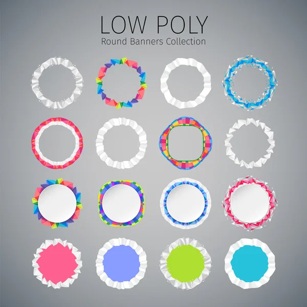 Low Poly Round Banners Set — Stock Vector