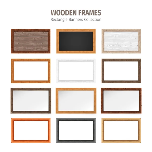Wooden Rectangle Banners Set — Stock Vector