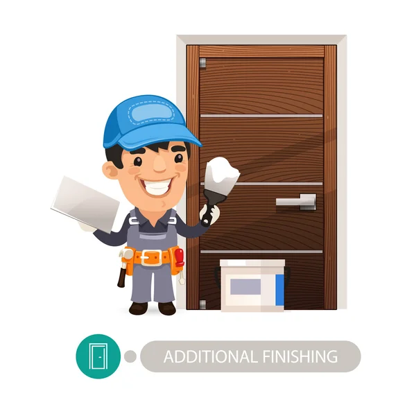 Worker Performs Finishing Doorway Work — Stock Vector