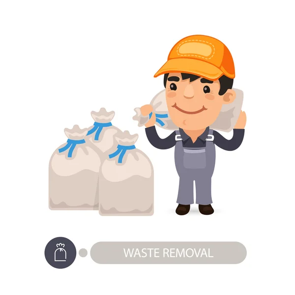 Garbage Worker Carrying Rubbish Bag — Stock Vector