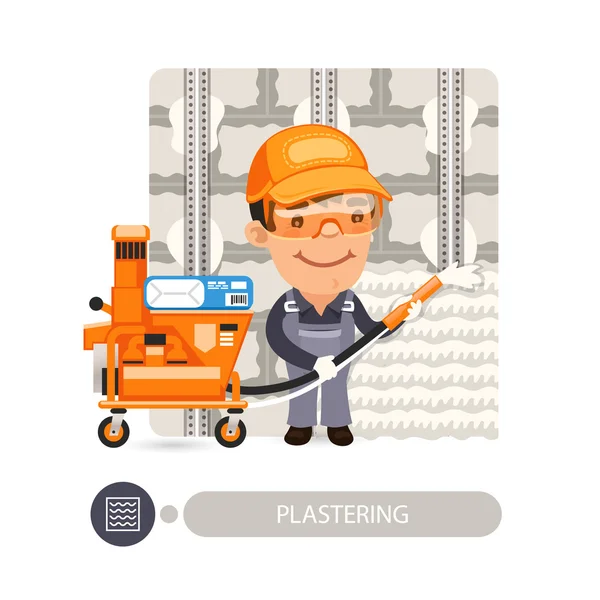 Worker Plasterimg Wall — Stock Vector