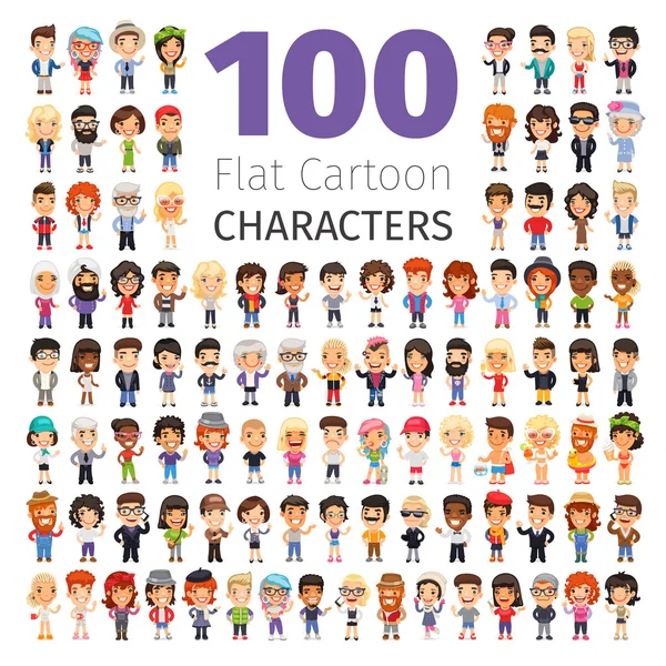 Casually Dressed Flat Characters Big Collection — Stock Vector