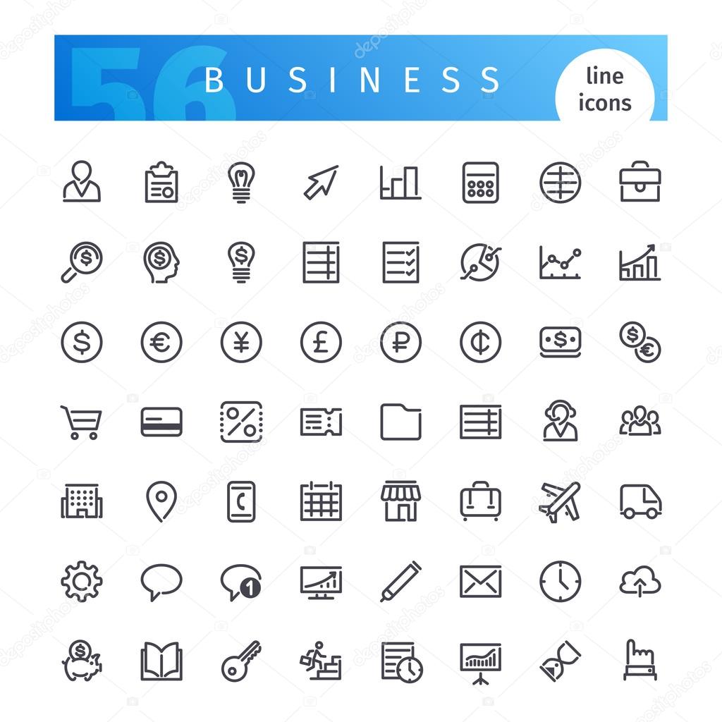 Set of 56 business line icons suitable for gui, web, infographics and apps. Isolated on white background. Clipping paths included.