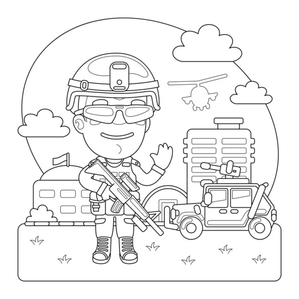 Soldier Coloring Page — Stock Vector