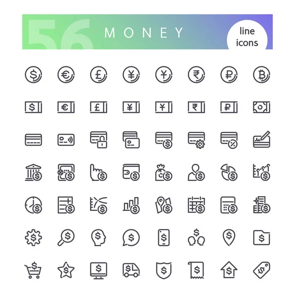 Juego de iconos de línea de dinero — Vector de stock