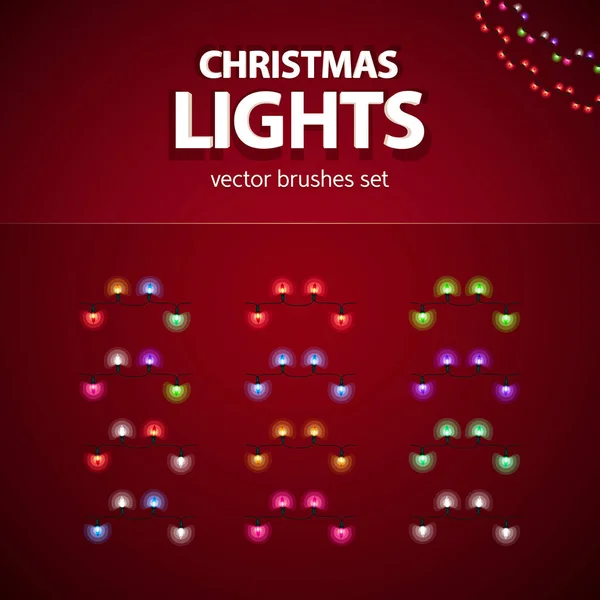 Guirnaldas de Navidad con mini lámparas Set de cepillos vectoriales — Vector de stock